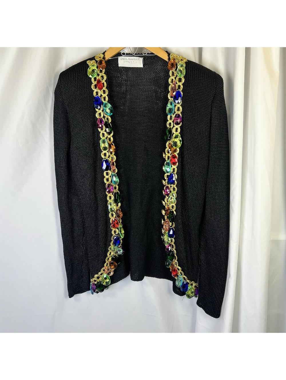 Delaware Street Vintage Sweater from 1980's Black/Gold/Jewels/ READ For Sz EUC